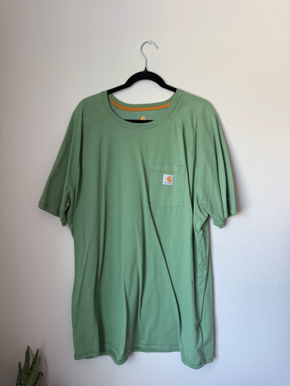 Carhartt Men’s Pocket T-Shirt in Sage Green with Orange Trim
